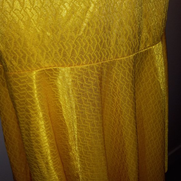 Shiny yellow ruffle tulip skirt, jersey, vintage circa late 1970s-early 1980s - Picture 4 of 6